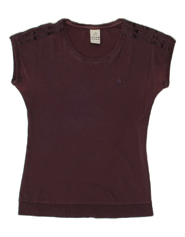 ADIDAS Womens T-Shirt Top UK 12 Medium  Purple Cotton Real Fur Shearling Chenille