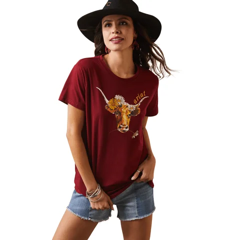 Ariat Women's REAL Daisy Steer Tee 10043757 Houndstooth Herringbone Solid