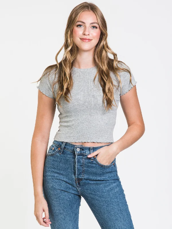 HARLOW AVA POINTELLE TEE - CLEARANCE Graphic T-Shirt Round Neck Polyester