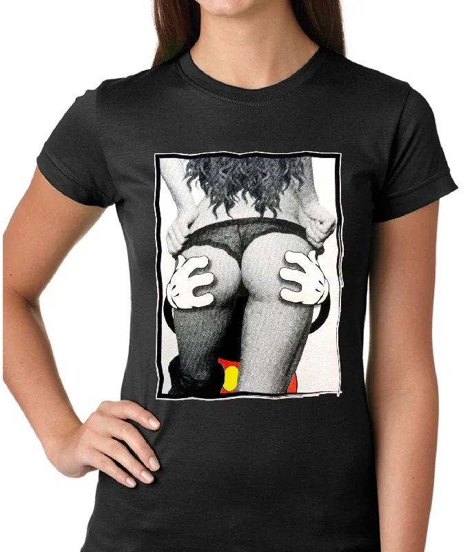 Cartoon Hands Getting a Feel Butt Girls T-shirt Collared Crew Neck Turtle Neck