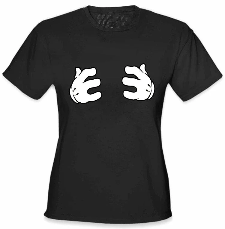 Cartoon Hands Grabbing Girls T-Shirt Iron Safe Non-Iron Wrinkle Free