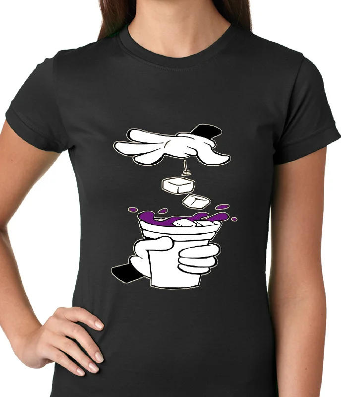 Cartoon Hands - Purple Drink Ladies T-shirt Zippered Front Buttoned Front Snap Front