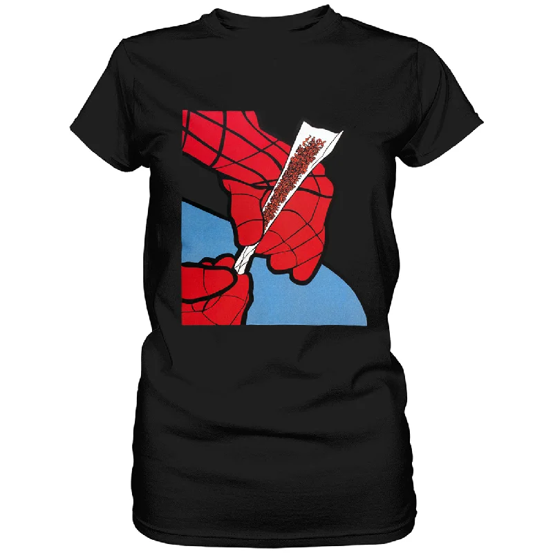 Cartoon Spider Hands Rolling Up Ladies T-shirt Front Pockets Side Pockets Patch Pockets Cartoon Spider Hands Rolling Up Ladies T-shirt Front Pockets Side Pockets Patch Pockets