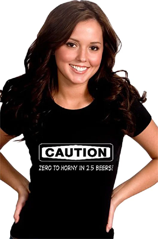 Caution: Zero To Horny Girls T-Shirt Collared Crew Neck Turtle Neck