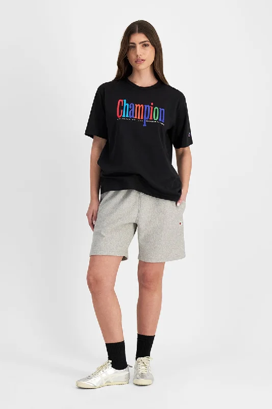 CHAMPION WOMEN'S GRAPHIC BLACK TEE Real Fur Shearling Chenille