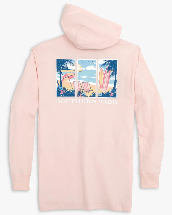 Southern Tide Surfing Triptych Long Sleeve Hoodie T-Shirt Rose Blush