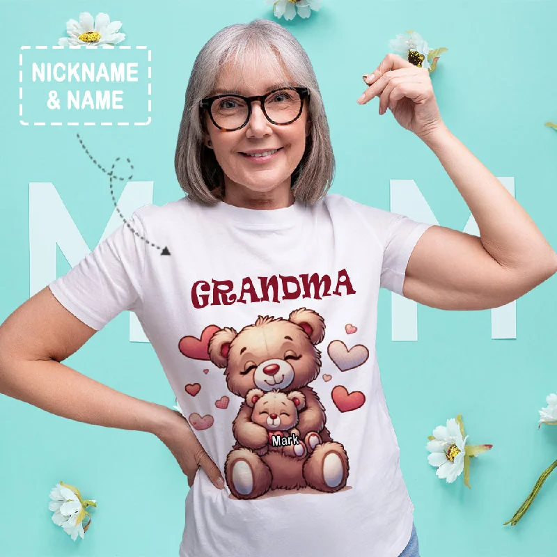 Custom Nickname Name Unisex Cute Little Bear T-shirt for Mom Grandma Fleece Fabric Down Fabric Feather Fabric Custom Nickname Name Unisex Cute Little Bear T-shirt for Mom Grandma Fleece Fabric Down Fabric Feather Fabric
