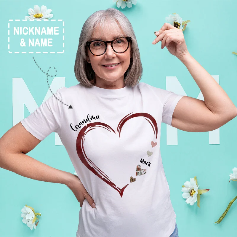 Custom Nickname Name Unisex Loving Heart T-shirt for Mom Grandma Graphic T-Shirt Round Neck Polyester Custom Nickname Name Unisex Loving Heart T-shirt for Mom Grandma Graphic T-Shirt Round Neck Polyester
