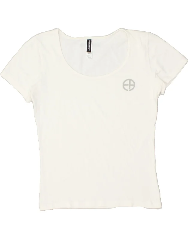 EMPORIO ARMANI Womens T-Shirt Top UK 12 Medium White Polyamide Welt Pockets Slit Pockets EMPORIO ARMANI Womens T-Shirt Top UK 12 Medium White Polyamide Welt Pockets Slit Pockets
