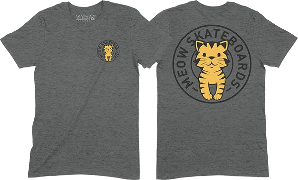 Meow Tabby Seal T-Shirt - Size: MEDIUM Dark Heather Grey Print Jacquard Patchwork