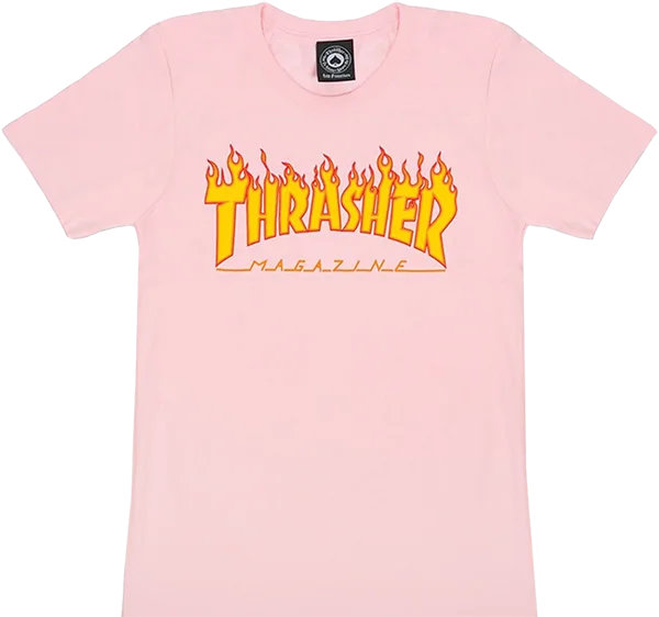 Thrasher Flame Logo Girls T-Shirt - Size: X-SMALL Pink Collared T-Shirt Boat Neck A-Line Thrasher Flame Logo Girls T-Shirt - Size: X-SMALL Pink Collared T-Shirt Boat Neck A-Line