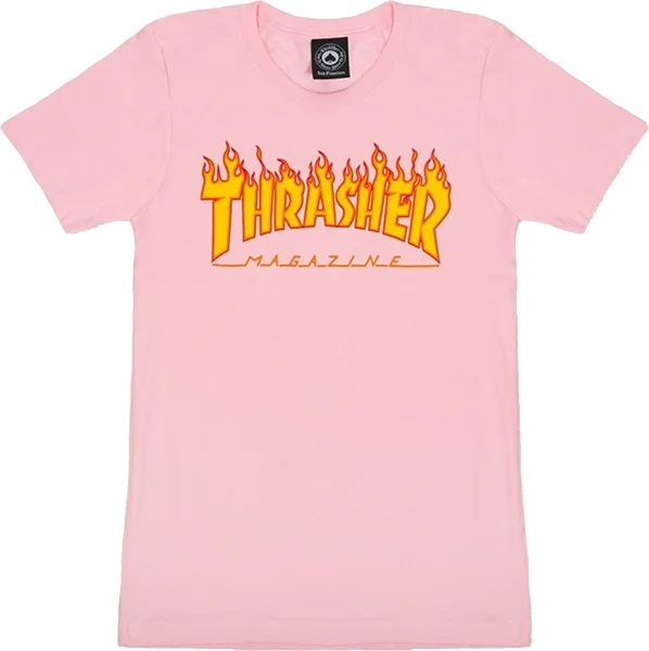 Thrasher Flame Logo Girls T-Shirt - Size: SMALL Pink Oversized T-Shirt Spandex breathable Thrasher Flame Logo Girls T-Shirt - Size: SMALL Pink Oversized T-Shirt Spandex breathable