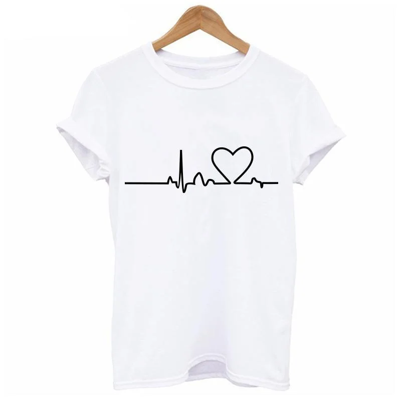 Heartbeat Printed T-shirts Mesh Blend Leather Blend Suede Blend