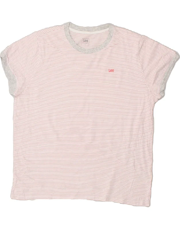 LEE Womens T-Shirt Top UK 16 Large Pink Striped Cotton Striped Floral Plaid