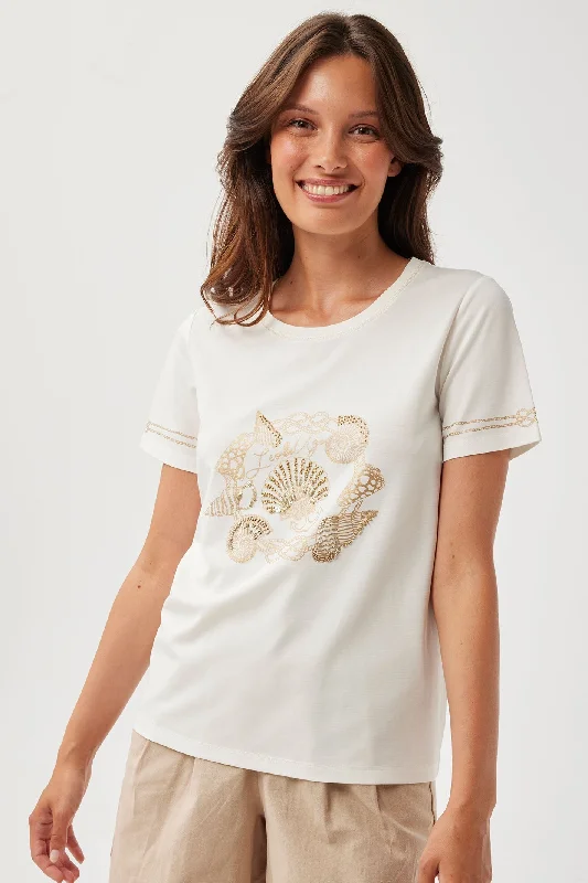 Leo & Ugo Arielle TEJ699 White Gold Shell Motif T-Shirt