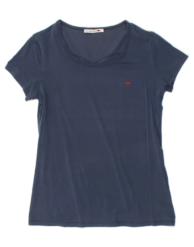 LEVI'S Womens T-Shirt Top UK 14 Large Navy Blue Machine Wash Dry Clean Hand Wash