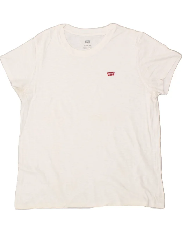 LEVI'S Womens T-Shirt Top UK 16 Large White Thin T-Shirt Open Front Quick Dry