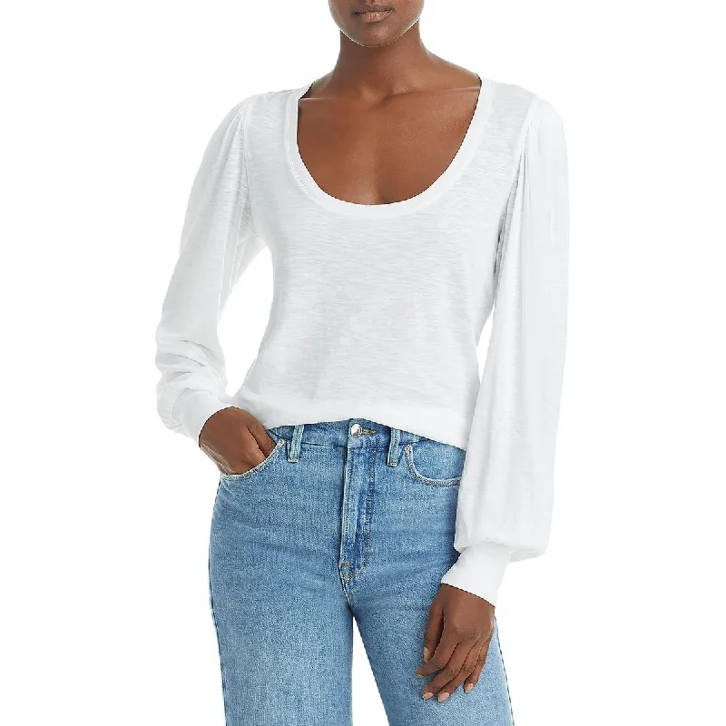 Paige Womens Sylvie Puff Sleeves Jersey T-Shirt Boxy Fit Fitted Loose