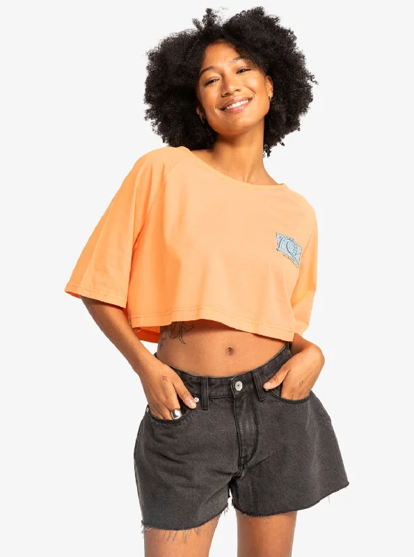 Quiksilver Womens UNI Maxi Cropped T-Shirt - Tangerine Ribbed T-Shirt High Neck Heavyweight Quiksilver Womens UNI Maxi Cropped T-Shirt - Tangerine Ribbed T-Shirt High Neck Heavyweight