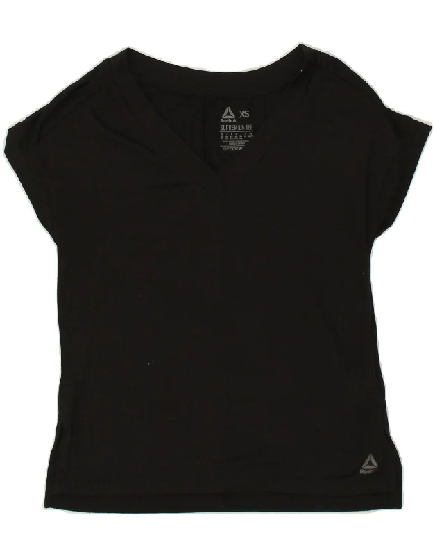 REEBOK Womens T-Shirt Top UK 6 XS Black Polyester Mesh Canvas Denim