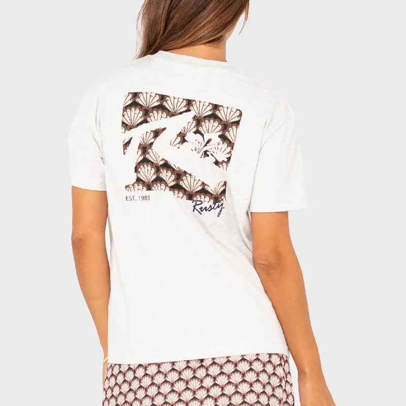 Rusty Womens Jill Standard Graphic T-Shirt - Ecru Marle Elasticated Padded Insulated