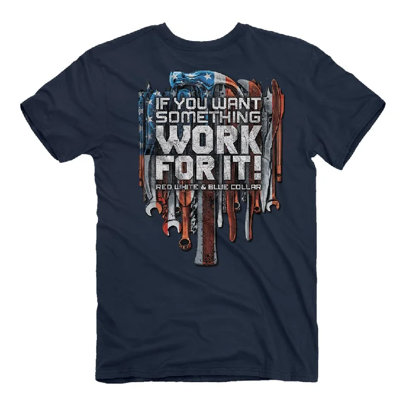 Red, White, and Blue Collar - Work T-Shirt Basic T-Shirt Crew Neck Short Sleeve