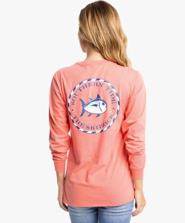 Southern Tide Long Sleeve Original Medallion Skipjack Tee Rouge Red