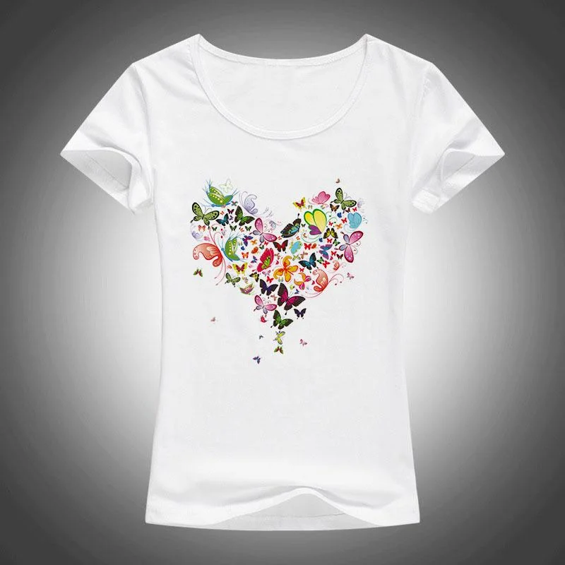 Colorful Butterfly T-shirt Cashmere Blend Cotton Blend Poly Blend