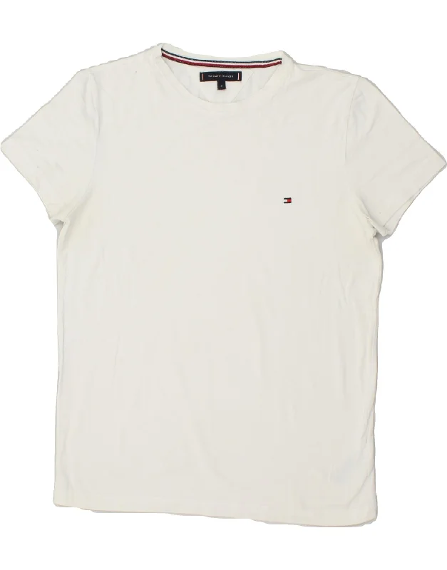 TOMMY HILFIGER Womens T-Shirt Top UK 14 Medium White Cotton Collared T-Shirt Boat Neck A-Line TOMMY HILFIGER Womens T-Shirt Top UK 14 Medium White Cotton Collared T-Shirt Boat Neck A-Line