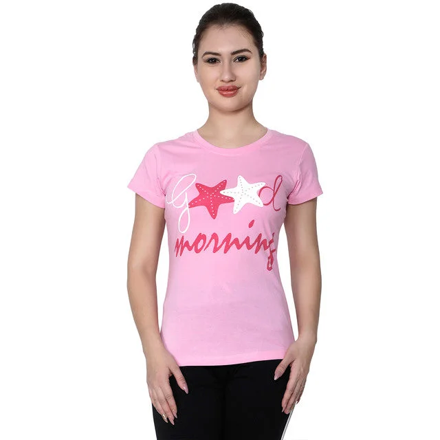 T.T. Women Slim Fit Printed Round Neck Printed T-Shirt Pink