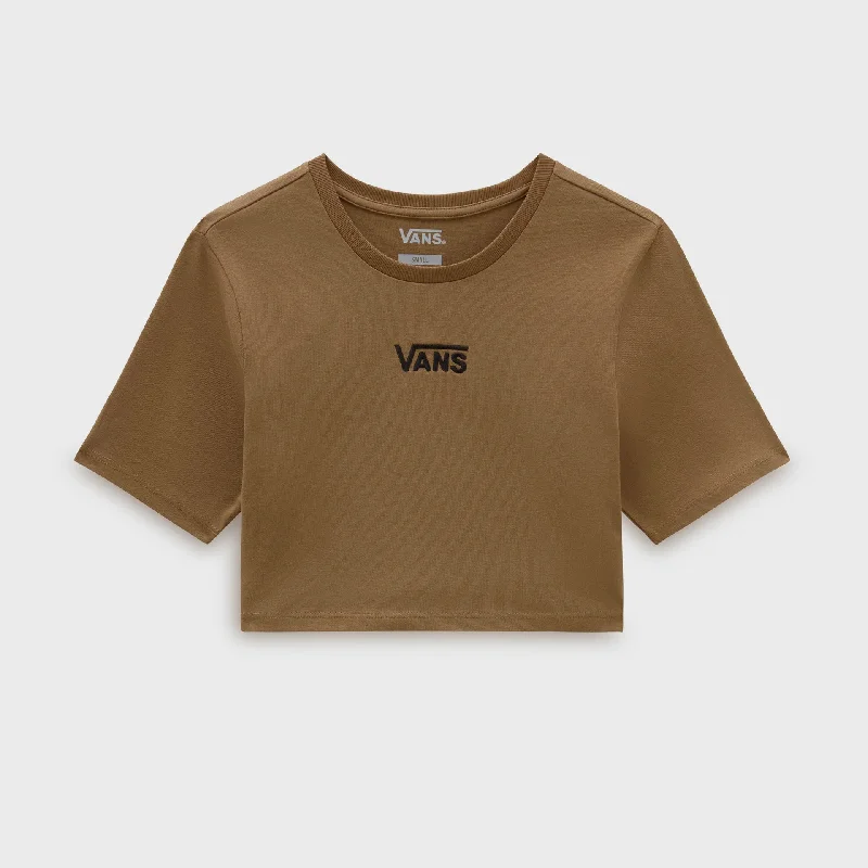Vans Womens Flying V Crew Cropped T-Shirt - Otter Ribbed Striped Patterned