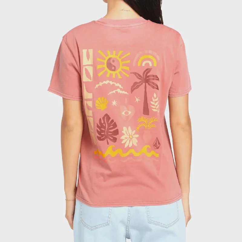 Volcom Womens Lock It Up T-Shirt - Mauve Rose Basic T-Shirt Crew Neck Short Sleeve