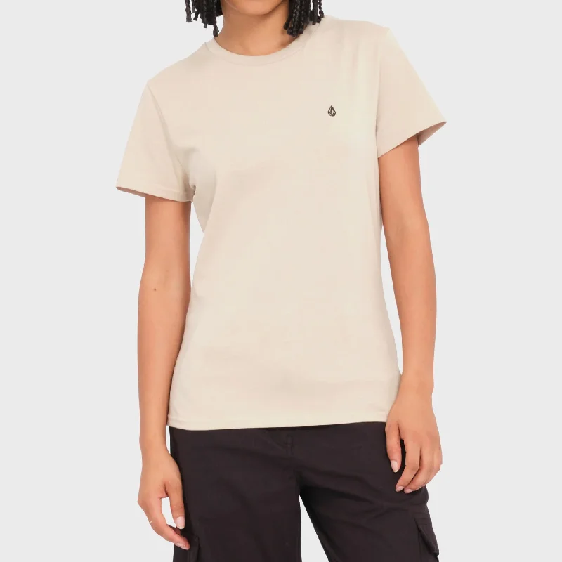 Volcom Womens Stone Blanks T-Shirt - Light Khaki Solid Color Striped Floral