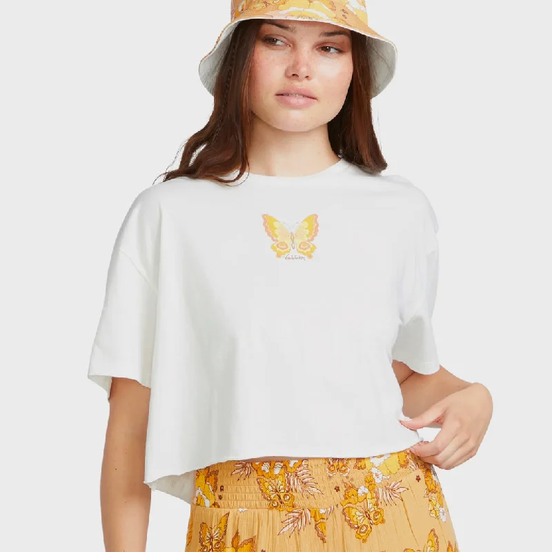 Volcom Womens Sun Keep Trim T-Shirt - Star White Striped Floral Plaid