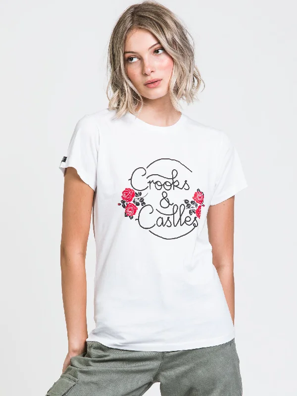 CROOKS & CASTLES ROSES C&C SCRIPT T-SHIRT  - CLEARANCE Asymmetrical Pockets Print
