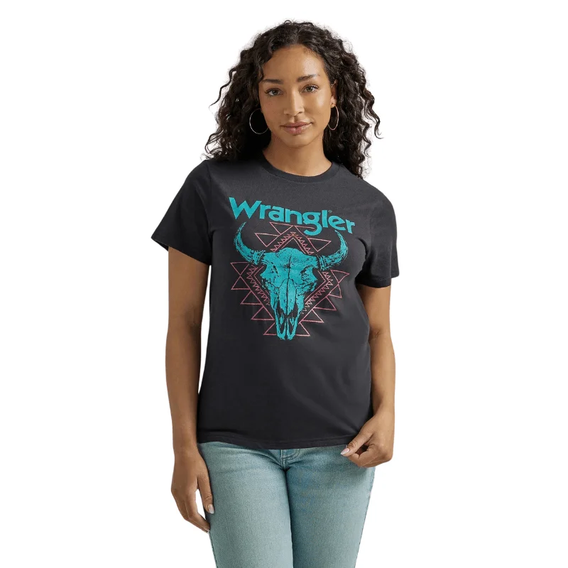 Wrangler Women's Jet Black Western Short Sleeve Graphic T-Shirt 112347496 Zippered Buttoned Snapped