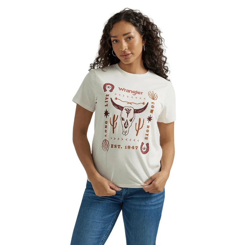 Wrangler Women's Marshmallow Short Sleeve Western Graphic T-Shirt 112347436 Boxy Fit Fitted Loose