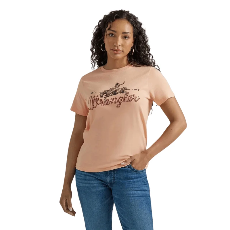 Wrangler Women's Salmon Short Sleeve Western Graphic T-Shirt 112347491 Mesh Canvas Denim