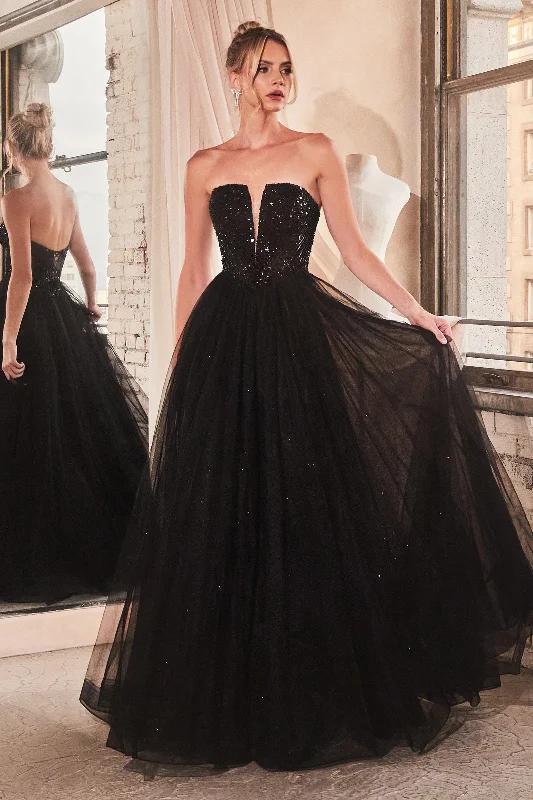Cinderella Divine CD0217 Long Strapless A Line Sequin Glitter Tulle Skirt Dress