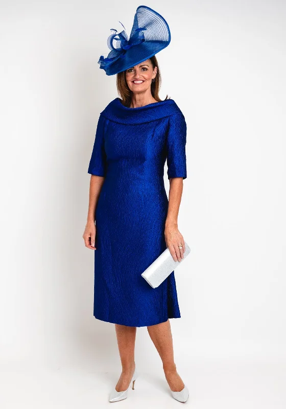 Gabriela Sanchez Jacquard Bateau Neck Dress, Cobalt