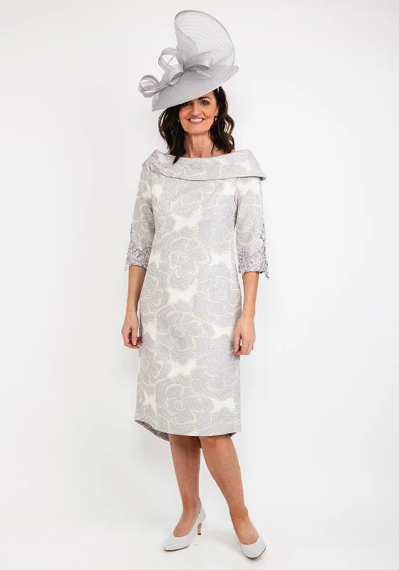Lizabella Jacquard Dress, Silver