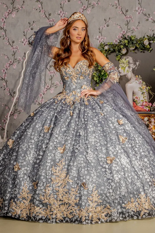 Metallic Long Ball Gown Quinceanera Dress