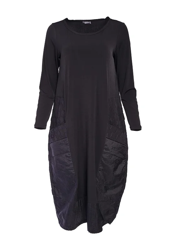 Naya Jersey Contrast Embossed Pocket Hem Dress, Black