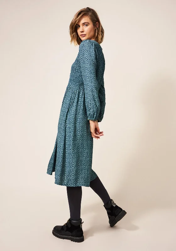 White Stuff Aneth Shirred Dress, Teal Multi