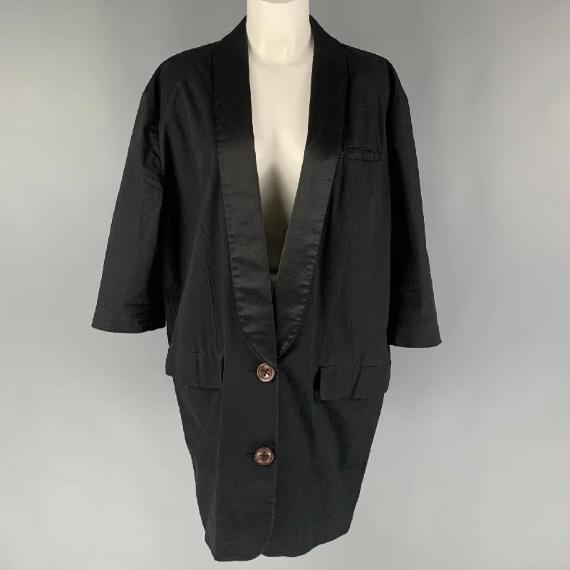 ACNE Size 6 Black Cotton Solid Oversized Jacket Welt Pockets Slit Pockets Flap Pockets