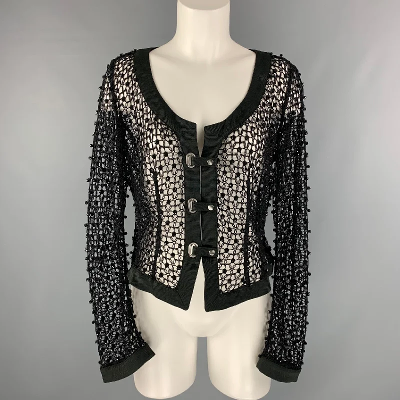 ARMANI COLLEZIONI Size 10 Black Mesh Scoop Neck Jacket Bomber Jacket Anorak Windbreaker ARMANI COLLEZIONI Size 10 Black Mesh Scoop Neck Jacket Bomber Jacket Anorak Windbreaker