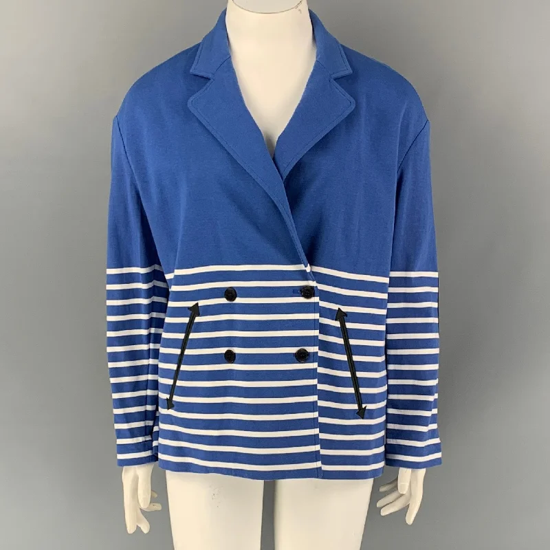 BAND OF OUTSIDERS Size L Blue White Stripe Cotton Oversized Jacket Chenille Jacket Brocade Jacket Lace Jacket BAND OF OUTSIDERS Size L Blue White Stripe Cotton Oversized Jacket Chenille Jacket Brocade Jacket Lace Jacket