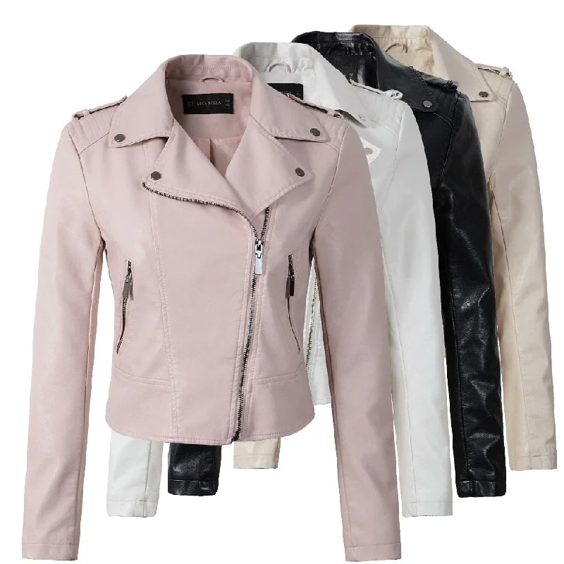 Brand Motorcycle PU Leather Jacket Women Winter And Autumn New Fashion Coat 4 Color Zipper Outerwear jacket New 2021 Coat HOT Mesh Jacket Canvas Jacket Denim Jacket