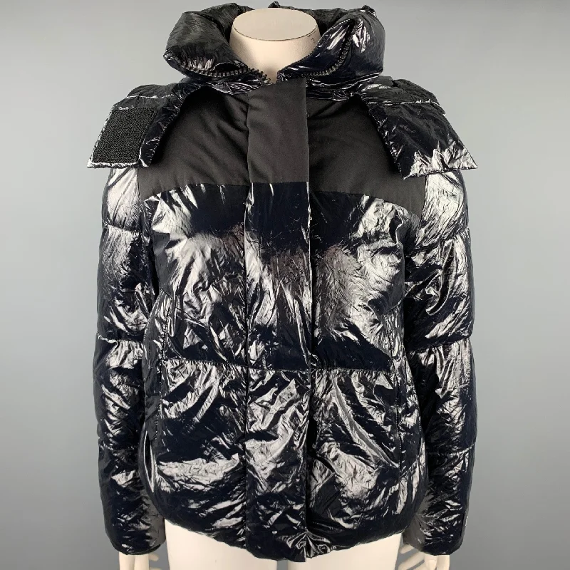 CALVIN KLEIN Size L Navy Quilted Nylon Hooded Jacket Mesh Jacket Canvas Jacket Denim Jacket CALVIN KLEIN Size L Navy Quilted Nylon Hooded Jacket Mesh Jacket Canvas Jacket Denim Jacket