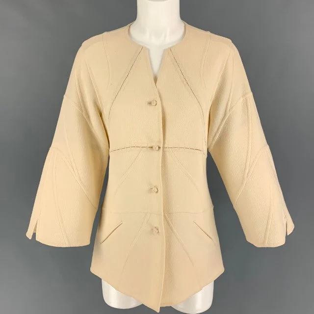 CHADO RALPH RUCCI Size 8 Cream Crepe Wool Jacket Wool Fabric Cashmere Fabric Tweed Fabric CHADO RALPH RUCCI Size 8 Cream Crepe Wool Jacket Wool Fabric Cashmere Fabric Tweed Fabric